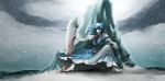  armor armored_dress barefoot blood blue_eyes blue_hair cirno expressionless final_fantasy highres lich_king parody sitting snow sword throne touhou warcraft weapon wings world_of_warcraft zeg 