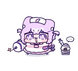  ... 1girl :3 :d animal_ear_fluff animal_ears blush_stickers bright_pupils cat_ears cat_girl cat_tail chibi chibi_only commentary_request crossed_bangs double-parted_bangs dress full_body hair_between_eyes hat holding holding_syringe hololive nekomata_okayu nurse_cap onigirya_(nekomata_okayu) open_mouth pink_dress purple_hair short_hair simple_background smile sparkle speech_bubble spoken_ellipsis standing syringe tail two_side_up v-shaped_eyebrows violet_eyes virtual_youtuber white_background white_hat white_pupils yananang 