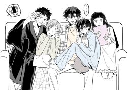  ... 3boys 3girls animal barefoot beard_stubble blunt_bangs blunt_ends blush breast_pocket cat choppy_bangs cocked_eyebrow collared_shirt commentary couch echizen_nanako echizen_nanjirou echizen_rinko echizen_ryooga echizen_ryooma facial_hair family family_bonding feet_out_of_frame fingernails flannel frilled_nightgown full_body grid_print hair_between_eyes hand_up holding holding_animal holding_cat holding_pillow japanese_clothes jitome karupin kimono knees_up layered_shirt long_hair long_sleeves looking_ahead looking_at_viewer multiple_boys multiple_girls nightgown on_couch open_clothes open_shirt pajamas pale_color partially_colored pillow pocket shirt short_hair side-by-side sideways_glance simple_background sitting sitting_on_lap sitting_on_person small_sweatdrop socks spoken_ellipsis spread_legs stubble tennis_no_ouji-sama the_ring triangle_mouth v-shaped_eyebrows very_short_hair white_background wide-eyed yamamura_sadako yusuke_(yu1512324) 