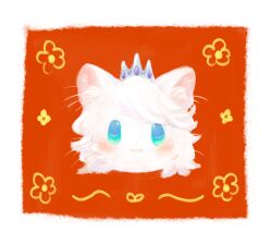  1girl blue_eyes body_fur cat_girl cocri commentary_request furry furry_female head_only looking_at_viewer original portrait princess_koyuki_(cocri) red_background solo tail tiara whiskers white_fur white_hair 