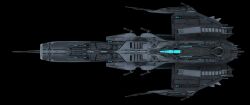  autodesk_3ds_max_(medium) black_background cannon commentary concept_art cruiser_(eve_online) dark_background english_commentary eve_online from_above glowing highres lobaud no_humans original outer_ring_excavations_(eve_online) photoshop_(medium) realistic science_fiction simple_background spacecraft spacecraft_turret talos_(eve_online) vehicle_focus 