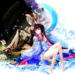  absurdres automaton_(object) bonnet columbina_(genshin_impact) dress eye_mask fatui_coat genshin_impact hair_ornament head_wings headdress highres invisible_shoes mask multicolored_hair multiple_wings purple_streaks sandrone_(genshin_impact) see-through_clothes see-through_mask streaked_hair white_dress white_headdress white_mask white_wings wing_hair_ornament wings wrist_bow yuri zahauku 