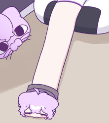  1girl ahoge animal_ear_fluff animal_ears blush_stickers cat_ears cat_girl chibi chibi_only closed_mouth commentary_request crossed_bangs double-parted_bangs highres hololive mini_person minigirl nekomata_okayu purple_hair short_hair yananang yurie_mouth 