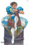  akiman capcom chun-li curvy eating food pantyhose street_fighter 