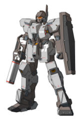  absurdres beam_rifle commentary_request earth_federation energy_gun gm_ii gundam highres ke_yukikaze mecha mecha_focus mobile_suit no_humans original reactive_armor redesign robot roundel science_fiction shield unfinished weapon white_background yellow_visor zeta_gundam 