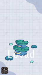  black_eyes character_name closed_eyes closed_mouth commentary_request full_body highres lily_pad lotad meme_(sleepsheep) no_humans on_head pokemon pokemon_(creature) pokemon_focus pokemon_on_head simple_background 