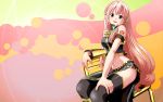  1920x1200 1girl armband bare_shoulders blue_eyes feet_out_of_frame female gold_trim hand_on_leg hand_on_thigh headphones long_hair looking_at_viewer megurine_luka nail_polish navel open_mouth pink_hair ponnetsu side_slit sitting sleeveless solo tattoo thigh-highs thighhighs vocaloid wallpaper 