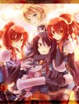  2girls chastel_aiheap flynn_scifo highres hisuka_aiheap ibara_riato male multiple_boys multiple_girls ponytail red_hair repede shastere_aiheap siblings sisters tales_of_(series) tales_of_vesperia thighhighs title_drop twins yellow_eyes yuri_lowell 