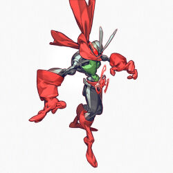  armor black_bodysuit bodysuit boots gloves green_armor kamen_rider kamen_rider_(1st_series) kamen_rider_2 red_boots red_eyes red_gloves red_scarf scarf simple_background tan_zhi_hui white_background 