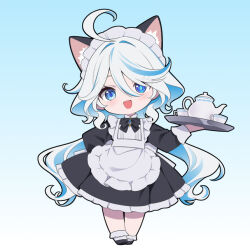  :d ahoge commentary_request cup drop-shaped_pupils enmaided furina_(genshin_impact) genshin_impact holding holding_tray kemonomimi_mode kirilenko_(cgd) long_hair maid multicolored_hair smile symbol-shaped_pupils tagme teacup teapot tray two-tone_hair very_long_hair 