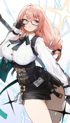 1girl adjusting_eyewear adjusting_glasses glasses long_hair pink_hair tsukishiro_yanagi zenless_zone_zero