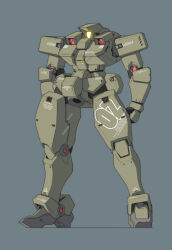  absurdres blue_background commentary_request gundam gundam_wing highres ke_yukikaze leo_(mobile_suit) mecha mecha_focus mobile_suit no_humans original redesign robot roundel science_fiction shadow yellow_visor 