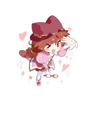  >_o 1girl absurdres arm_up bilingual_commentary blush_stickers boots bow bowtie buttons chinese_commentary coat colored_shoe_soles commentary compact_(cosmetics) cosmetics fine_(futagohime) foreshortening from_above fushigiboshi_no_futago_hime hair_between_eyes hat heart highres holding holding_wand juliet_sleeves long_hair long_sleeves looking_at_viewer low_twintails miniskirt mixed-language_commentary morgue_(southsakura) one_eye_closed open_mouth pantyhose pink_boots pink_coat pleated_skirt pom_pom_(clothes) pom_pom_footwear puffy_sleeves red_eyes red_hair red_hat red_skirt red_trim shoe_soles short_twintails simple_background skirt smile solo sparkle standing standing_on_one_leg star_(symbol) sunny_luce sunny_rod twintails wand white_background white_bow white_bowtie white_pantyhose 
