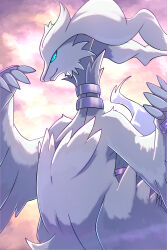  animal_focus blue_eyes blue_sclera claws closed_mouth colored_sclera commentary_request full_body highres looking_at_viewer no_humans pokemon pokemon_(creature) pokemon_focus reshiram rumine_(yoshi1234567) solo white_fur 
