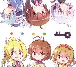  ... 6+girls :/ :d air_(visual_novel) angel_wings antenna_hair bell blonde_hair blue_eyes blue_hair blue_ribbon blush bow bowtie brown_eyes brown_hair chibi chibi_only clannad closed_mouth commentary company_connection crossover expressionless eyes_visible_through_hair fake_wings frown furukawa_nagisa green_eyes grey_hair hair_bell hair_between_eyes hair_ornament hair_ribbon hairband hand_up happy highres hikarizaka_private_high_school_uniform hoshino_yumemi jacket jingle_bell kagari_(rewrite) kaginado kamio_misuzu kanon key key_(company) little_busters! little_busters!_school_uniform long_hair looking_at_viewer low_twintails medium_hair multiple_crossover multiple_girls natsume_rin nyaa_(nnekoron) open_mouth outstretched_hand pink_bow pink_bowtie planetarian ponytail profile puffy_short_sleeves puffy_sleeves red_eyes red_hairband rewrite ribbon sailor_collar school_uniform serafuku short_sleeves simple_background single_hair_intake smile tsukimiya_ayu twintails upper_body violet_eyes waving white_background white_ribbon white_sailor_collar wings yellow_jacket 