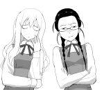  2girls a1 glasses initial-g kannagi kimura_takako long_hair glasses monochrome ookouchi_shino school_uniform seifuku twin_braids 