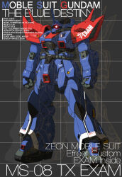  absurdres cable character_name efreet_(mobile_suit) efreet_custom english_commentary english_text glowing glowing_eye grid_background gundam gundam_side_story:_the_blue_destiny highres katoki_hajime_(style) ke_yukikaze mecha mecha_focus mobile_suit no_humans one-eyed original radio_antenna red_eyes redesign robot science_fiction shoulder_spikes spikes stats title zeon 