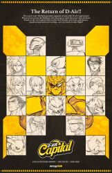  6+boys absurdres arm_cannon armor assault_visor bayonetta bayonetta_(series) beak bird buster_sword captain_falcon champion's_tunic_(zelda) cloud_strife crossover facial_hair falco_lombardi family_computer_robot final_fantasy final_fantasy_vii fire_emblem fox_mccloud furry glasses gun handgun headband helmet highres ian_zhou kid_icarus marth_(fire_emblem) metal_gear_(series) metal_gear_solid metroid mishima_kazuya mole mole_under_mouth multiple_boys multiple_crossover multiple_girls official_art palutena pikachu pokemon pokemon_(creature) poster_(medium) power_armor power_suit_(metroid) princess_peach promotional_art roy_(fire_emblem) samus_aran scar sheik short_hair smile solid_snake sonic_(series) sonic_the_hedgehog star_fox super_mario_bros. super_smash_bros. sword tekken the_legend_of_zelda varia_suit weapon wolf wolf_o'donnell 