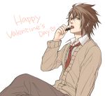  brown_hair chocolate hakuouki_shinsengumi_kitan happy_valentine heart male minato_(robin) necktie okita_souji_(hakuouki) school_uniform sketch valentine 