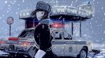  copyright_request fur_hat hat motor_vehicle police police_car police_uniform policewoman russia russian snow solo soviet uniform ushanka valkorn vehicle 
