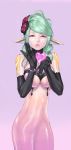  bodysuit breasts chelsea chelsea_(phantasy_star) choker flower gloves green_hair hair_flower hair_ornament heart highres jewelry large_breasts lips long_hair necklace payot phantasy_star phantasy_star_portable phantasy_star_portable_2 pikoroo pointy_ears red_eyes solo 