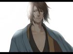  brown_hair chest hakuouki_shinsengumi_kitan letterboxed male minato_(robin) okita_souji_(hakuouki) open_clothes solo 