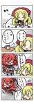  4koma blonde_hair chain chains comic cup dirty fang hair_ornament highres horns mug pixiv_fantasia pixiv_fantasia_5 red_hair redhead sleeves_past_wrists smile translation_request yanagi_(artist) yanagi_(nurikoboshi) 