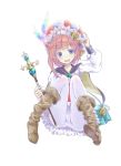  :d atelier_(series) atelier_rorona blue_eyes boots brown_hair hand_on_hat hat_feather highres kirisamemario open_mouth pantyhose rororina_fryxell smile solo wand white_legwear 