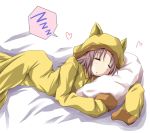  animal_ears closed_eyes eyes_closed hat hoodie infinite_stratos long_hair lying mister_(black_and_white) nohotoke_honne on_bed oversized_clothes pajamas pillow pink_hair short_hair sleeping sleeves_past_wrists solo 