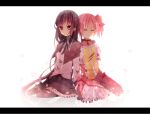  2girls akemi_homura dress kaname_madoka mahou_shoujo_madoka_magica pink_hair violet_eyes white 