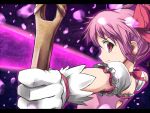  bow bow_(weapon) gloves hair_bow hidechuu kaname_madoka magical_girl mahou_shoujo_madoka_magica pink_eyes pink_hair profile short_twintails twintails weapon white_gloves 