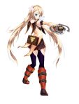  bagskirt belt black_legwear blue_eyes boots brown_hair flower gloves hair_flower hair_ornament lily_(flower) long_hair lr marta_lualdi skirt smile solo tales_of_(series) tales_of_symphonia tales_of_symphonia_knight_of_ratatosk thigh-highs thighhighs tokunaga twintails weapon 