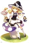  absurdres blonde_hair bloomers braid brown_hair dress drill_hair fairy grass h2so4 hat highres kirisame_marisa luna_child mary_janes minigirl multiple_girls mushroom open_mouth red_eyes shoes sitting socks star_sapphire sunny_milk touhou white_legwear wings witch witch_hat yellow_eyes 