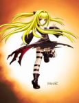  blonde_hair detached_sleeves hair_ornament konjiki_no_yami looking_back red_eyes saver99 solo thigh_strap to_love-ru toloveru twintails 