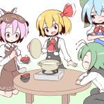  :o ^_^ animal_ears antennae artist_request bad_id blonde_hair blue_eyes blue_hair blush bowl cape cirno closed_eyes crossed_arms eyebrows eyes_closed fang fire green_hair hat head_tilt hotpot kneeling ladle mystia_lorelei open_mouth oven_mitts pot purple_eyes purple_hair red_eyes rumia short_hair smile steam stove sweatdrop table team_9 thick_eyebrows touhou vest violet_eyes wavy_mouth wink wriggle_nightbug youkai yuragi_(nukomomo) 
