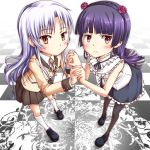  angel_beats! black_hair blazer blue_hair blush brown_eyes checkered checkered_floor crossover flower frills gokou_ruri gothic_lolita hairband hanazawa_kana hand_holding holding_hands lolita_fashion long_hair mole multiple_girls ore_no_imouto_ga_konna_ni_kawaii_wake_ga_nai pantyhose pleated_skirt recolored red_eyes red_rose rose school_uniform seiyuu_connection seiyuu_joke skirt sora_to tachibana_kanade tachibana_kanade umeboshitora 