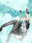  aqua_hair boots closed_eyes detached_sleeves eyes_closed floating_hair hatsune_miku long_hair marumero necktie skirt solo thigh-highs thigh_boots thighhighs twintails very_long_hair vocaloid wings 