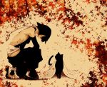  back black_hair bleach cat crandom kneeling leaf maple_leaf shihouin_yoruichi shihouin_yoruichi_(cat) sui-feng 