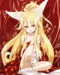  bare_shoulders barefoot blonde_hair bunbun choker face feet foot fox_ears fox_tail legs long_hair original outstretched_leg ponytail pov_feet red_eyes smile soles solo tail toes 