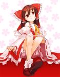  :&lt; ascot bloomers bow brown_hair detached_sleeves hair_bow hakurei_reimu loafers miko red_eyes shoes solo totteri touhou 