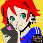  album_cover character_single cover fake_screenshot green_eyes inazuma_eleven inazuma_eleven_(series) k-on! kiyama_hiroto lowres mtk527 parody red_hair redhead short_hair solo 