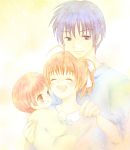  baby blue_eyes blue_hair brown_eyes brown_hair clannad closed_eyes eyes_closed family furukawa_nagisa kodenai okazaki_tomoya okazaki_ushio short_hair 