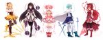  5girls akemi_homura kaname_madoka mahou_shoujo_madoka_magica miki_sayaka multiple_girls pink_hair red_eyes redhead sakura_kyouko sword thigh-highs tomoe_mami weapon white 