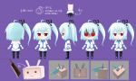  ahoge angry aqua_hair armband artist_request bili_bili_douga bili_girl_33 billhook chibi concept_art detached_sleeves gloves hair_ornament hair_ribbon hatchet highres kyubey multiple_persona nendoroid red_eyes ribbon shaded_face side_ponytail television weapon 