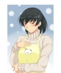  1girl amagami apron black_hair blush ponytail solo sweater toki_(artist) tsukahara_hibiki 