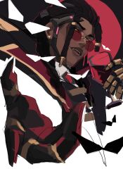  1boy black_cape black_hair cape collared_cape collared_shirt commentary cup dark-skinned_male dark_skin doctrine_(overwatch) dreadlocks drinking_glass fangs highres holding holding_cup long_hair looking_at_viewer male_focus muchthanyoudo mystical_high_collar overwatch reaching reaching_towards_viewer red-tinted_eyewear red_cape round_eyewear shirt sketch solo tinted_eyewear two-sided_cape two-sided_fabric unfinished vampire white_background white_shirt wine_glass wing_collar yellow_eyes 