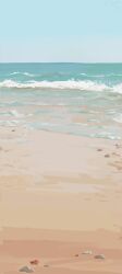  absurdres beach blue_sky clear_sky commentary_request day highres horizon no_humans ocean original outdoors painterly pebble qingli_ye sand scenery seashell shell shore sky starfish surf variant_set water 