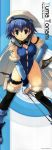  arrow beret blue_hair elbow_gloves erect_nipples fingerless_gloves gloves green_eyes hat highres leotard long_image manaka_de_ikuno!! mitsumi_misato short_hair stick_poster tall_image thigh-highs thighhighs to_heart to_heart_2 tonami_yuma 