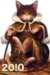  bad_id cane cat cat_focus cloak highres new_year no_humans original sitting yellow_eyes yuanmaru 