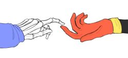  2021 2boys 2d blue_sleeves brothers commentary digital_media duo english_commentary gloves hand_focus humanoid long_sleeves male male_focus male_only monster monster_boy multiple_boys out_of_frame papyrus_(undertale) reaching red_gloves sans_(undertale) siblings simple_background skeletal_hand skeleton undead undertale utdr_(toby_fox) white_background yellow_trim zu-is-here 
